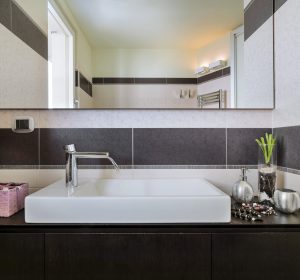 detail of washbasin and faucet in a modern bathroom